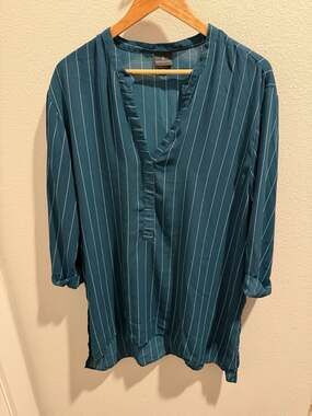 Worthington Teal Striped V-Neck Tunic Blouse XXL